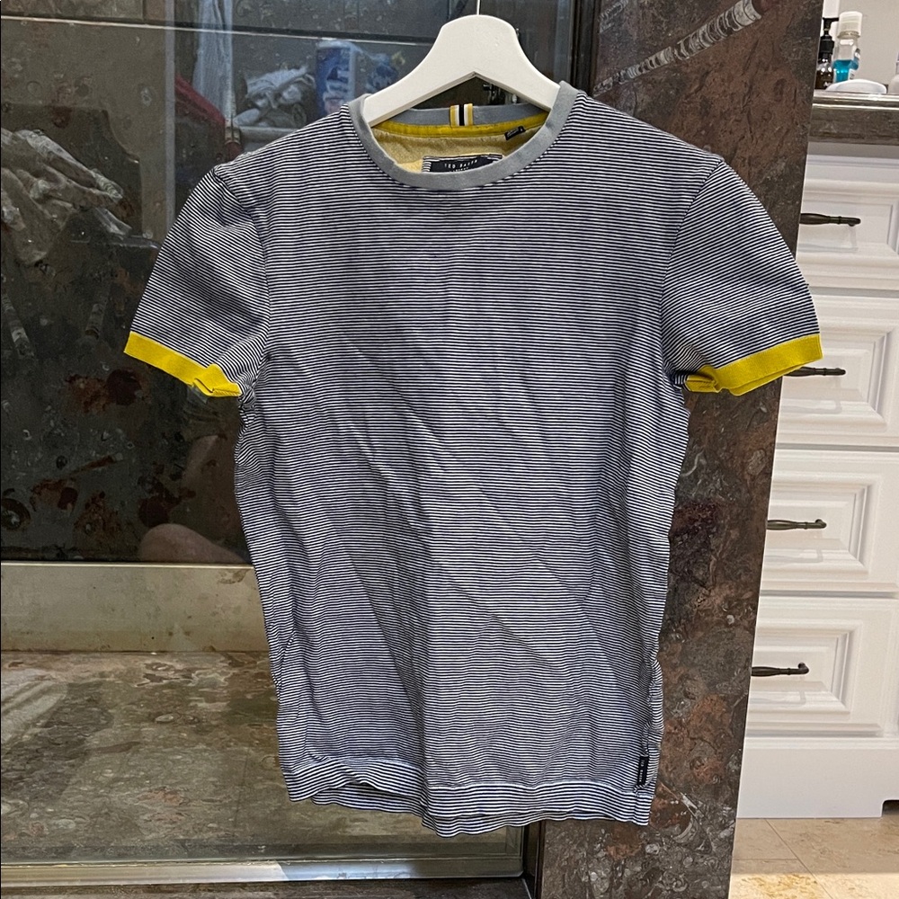 Ted Baker London Navy and Yellow Striped Tee